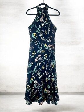 Banana Republic Women’s Navy Floral Halter Midi Dress Size 6